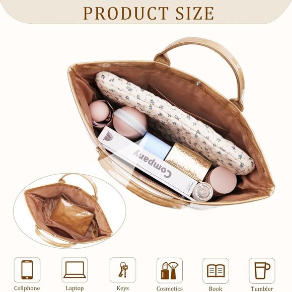 PVC Tote Bag Women Kraft Paper Letters Print Large Capacity Purse Handbag - Picture 7 of 7